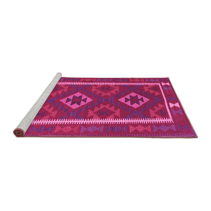Sideview of Machine Washable Oriental Pink Traditional Rug, wshcon2931pnk