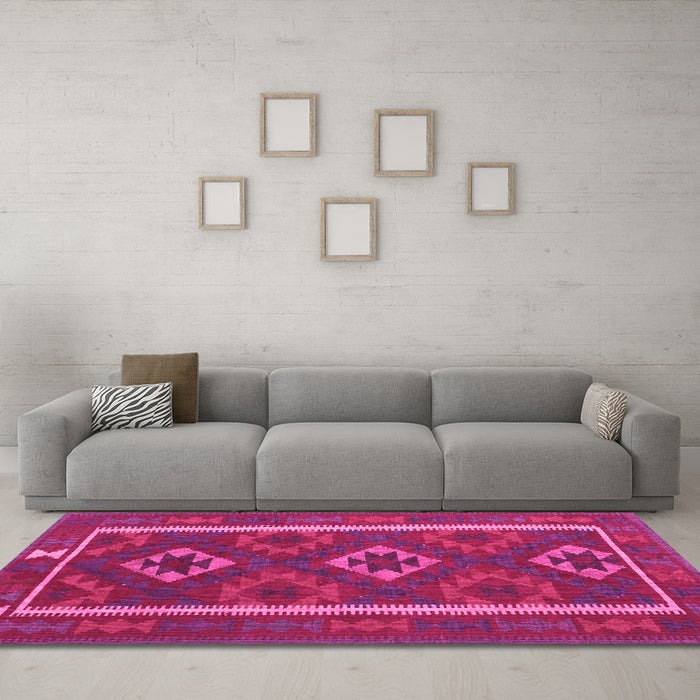 Machine Washable Oriental Pink Traditional Rug in a Living Room, wshcon2931pnk