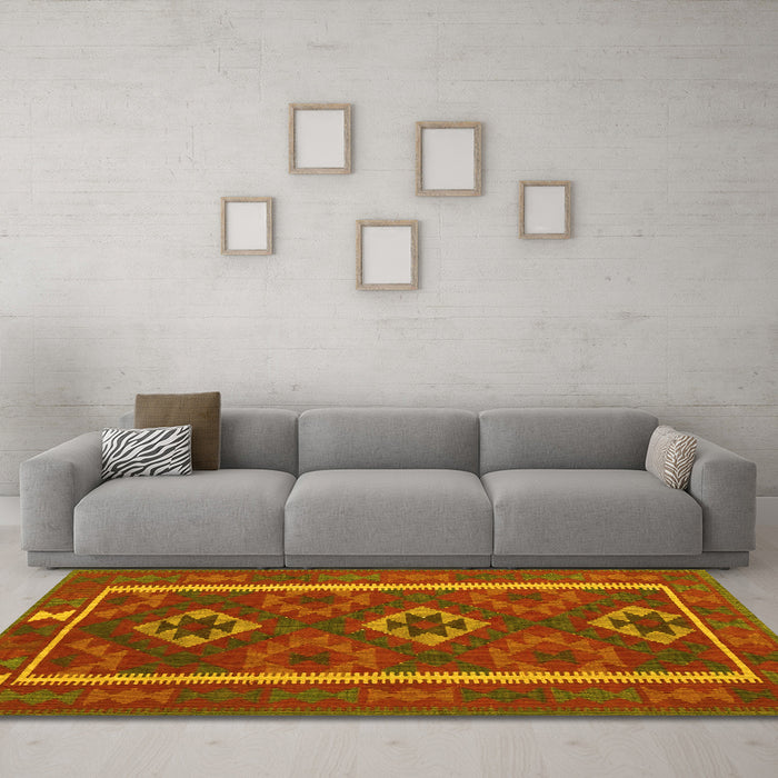 Machine Washable Oriental Yellow Traditional Rug in a Living Room, wshcon2931yw