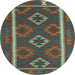 Round Machine Washable Oriental Light Blue Traditional Rug, wshcon2931lblu