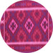 Round Machine Washable Oriental Pink Traditional Rug, wshcon2931pnk