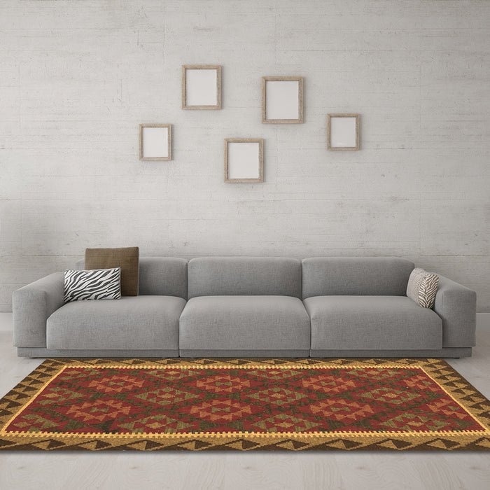 Machine Washable Oriental Brown Traditional Rug in a Living Room,, wshcon2932brn