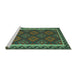 Sideview of Machine Washable Oriental Turquoise Traditional Area Rugs, wshcon2932turq