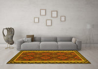 Machine Washable Oriental Yellow Traditional Rug, wshcon2932yw