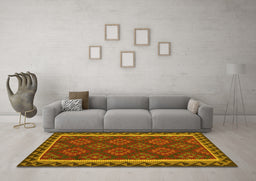 Machine Washable Oriental Yellow Traditional Rug in a Living Room, wshcon2932yw