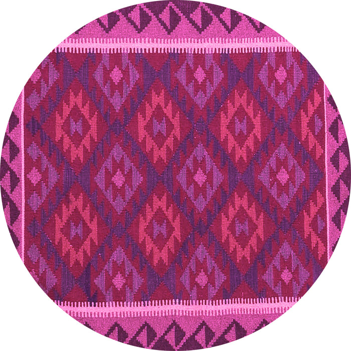 Round Machine Washable Oriental Pink Traditional Rug, wshcon2932pnk