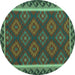 Round Machine Washable Oriental Turquoise Traditional Area Rugs, wshcon2932turq