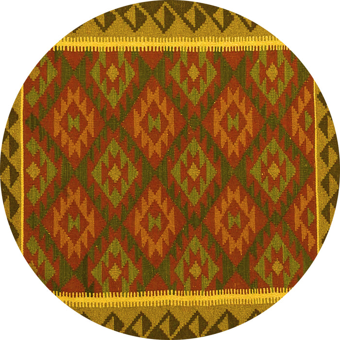 Round Machine Washable Oriental Yellow Traditional Rug, wshcon2932yw