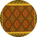 Round Machine Washable Oriental Yellow Traditional Rug, wshcon2932yw