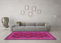 Machine Washable Oriental Pink Traditional Rug in a Living Room, wshcon2932pnk
