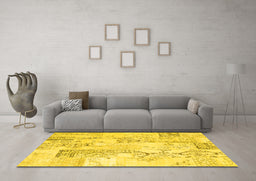 Machine Washable Abstract Yellow Contemporary Rug in a Living Room, wshcon2933yw