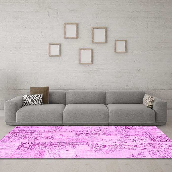Machine Washable Abstract Pink Contemporary Rug in a Living Room, wshcon2933pnk