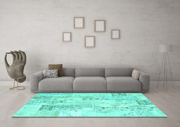Machine Washable Abstract Turquoise Contemporary Area Rugs in a Living Room,, wshcon2933turq