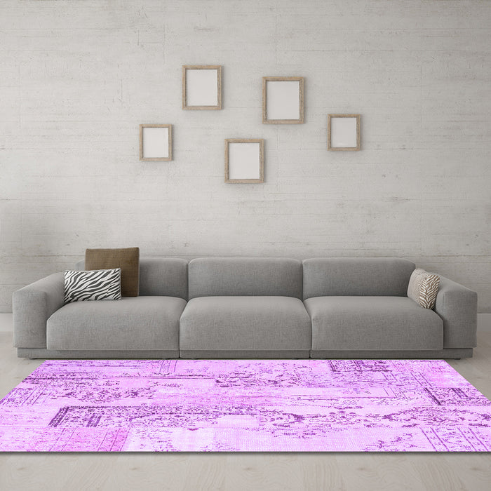 Machine Washable Abstract Purple Contemporary Area Rugs in a Living Room, wshcon2933pur
