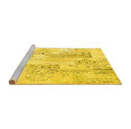 Sideview of Machine Washable Abstract Yellow Contemporary Rug, wshcon2933yw