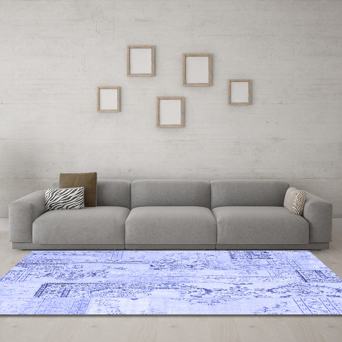 Machine Washable Abstract Blue Contemporary Rug in a Living Room, wshcon2933blu