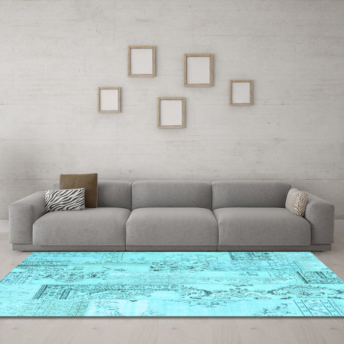 Machine Washable Abstract Light Blue Contemporary Rug in a Living Room, wshcon2933lblu