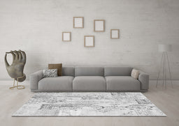 Machine Washable Abstract Gray Contemporary Rug in a Living Room,, wshcon2933gry