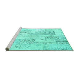Sideview of Machine Washable Abstract Turquoise Contemporary Area Rugs, wshcon2933turq