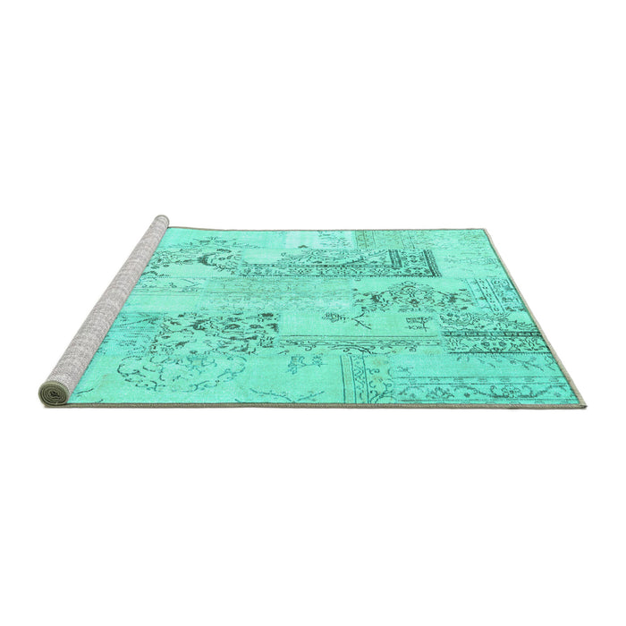Sideview of Machine Washable Abstract Turquoise Contemporary Area Rugs, wshcon2933turq
