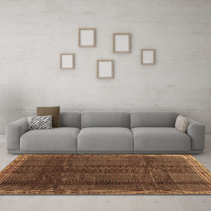 Machine Washable Abstract Brown Contemporary Rug in a Living Room,, wshcon2934brn