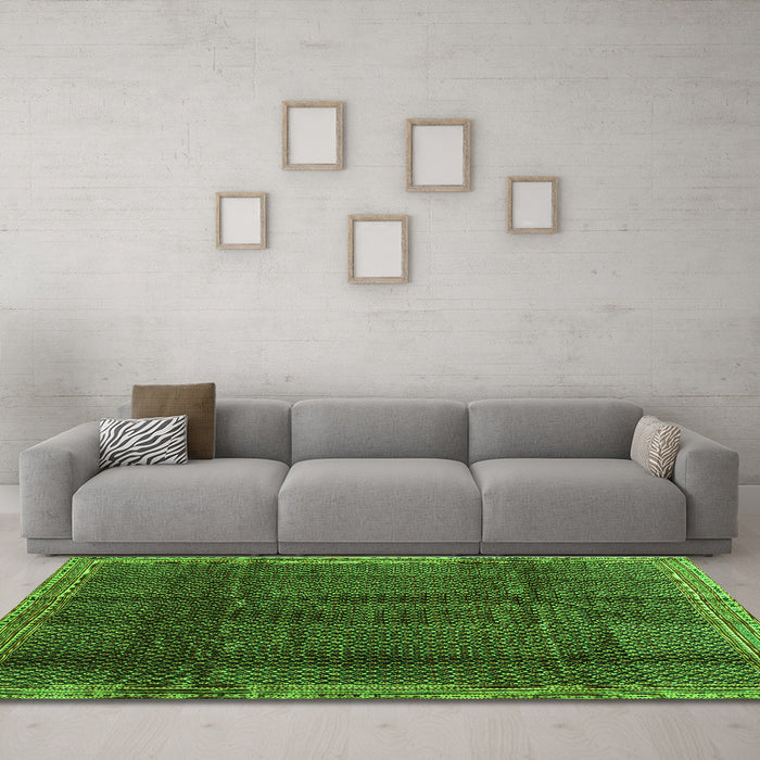 Machine Washable Abstract Green Contemporary Area Rugs in a Living Room,, wshcon2934grn