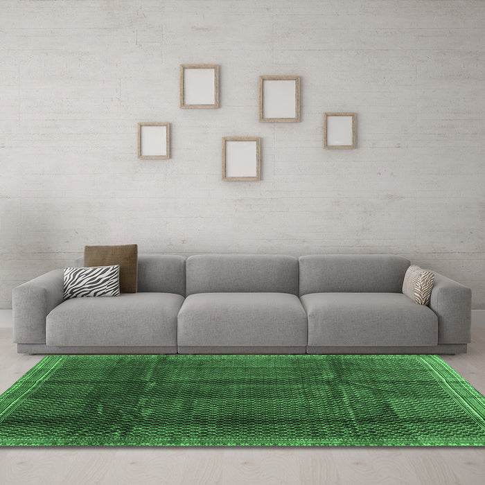Machine Washable Abstract Emerald Green Contemporary Area Rugs in a Living Room,, wshcon2934emgrn