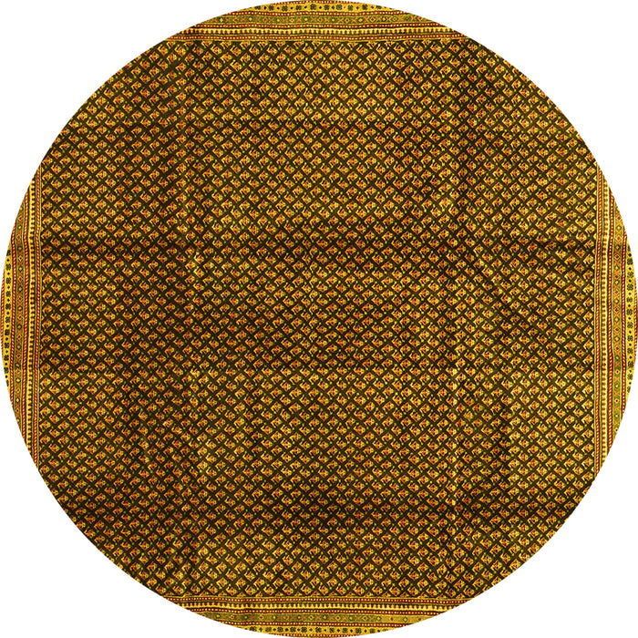 Round Abstract Yellow Contemporary Rug, con2934yw
