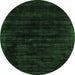 Round Machine Washable Abstract Emerald Green Contemporary Area Rugs, wshcon2935emgrn