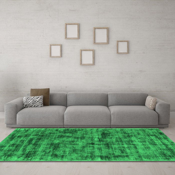 Machine Washable Abstract Green Contemporary Area Rugs in a Living Room,, wshcon2936grn