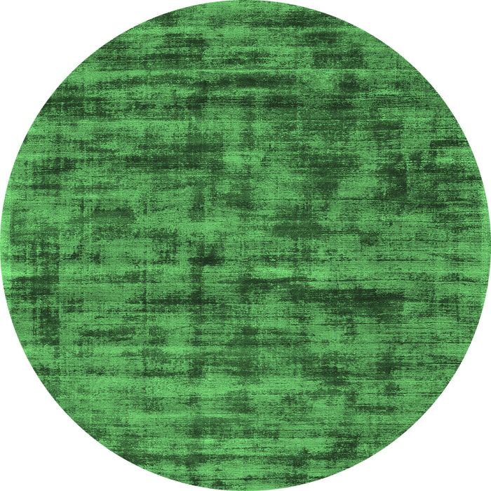 Round Machine Washable Abstract Emerald Green Contemporary Area Rugs, wshcon2936emgrn