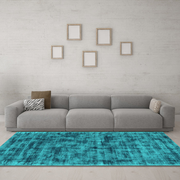 Machine Washable Abstract Turquoise Contemporary Area Rugs in a Living Room,, wshcon2936turq