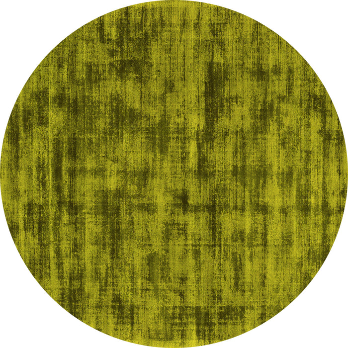 Round Machine Washable Abstract Yellow Contemporary Rug, wshcon2936yw