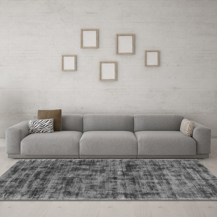 Machine Washable Abstract Gray Contemporary Rug in a Living Room,, wshcon2936gry