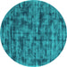 Round Machine Washable Abstract Turquoise Contemporary Area Rugs, wshcon2936turq