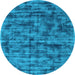 Round Machine Washable Abstract Light Blue Contemporary Rug, wshcon2936lblu