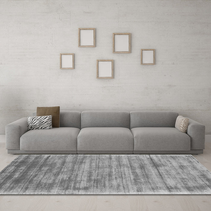 Machine Washable Abstract Gray Contemporary Rug in a Living Room,, wshcon2937gry