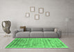 Machine Washable Abstract Emerald Green Contemporary Area Rugs in a Living Room,, wshcon2937emgrn