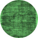 Round Machine Washable Abstract Emerald Green Contemporary Area Rugs, wshcon2938emgrn