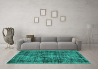 Machine Washable Abstract Turquoise Contemporary Rug, wshcon2938turq