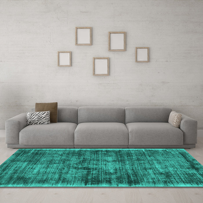 Machine Washable Abstract Turquoise Contemporary Area Rugs in a Living Room,, wshcon2938turq