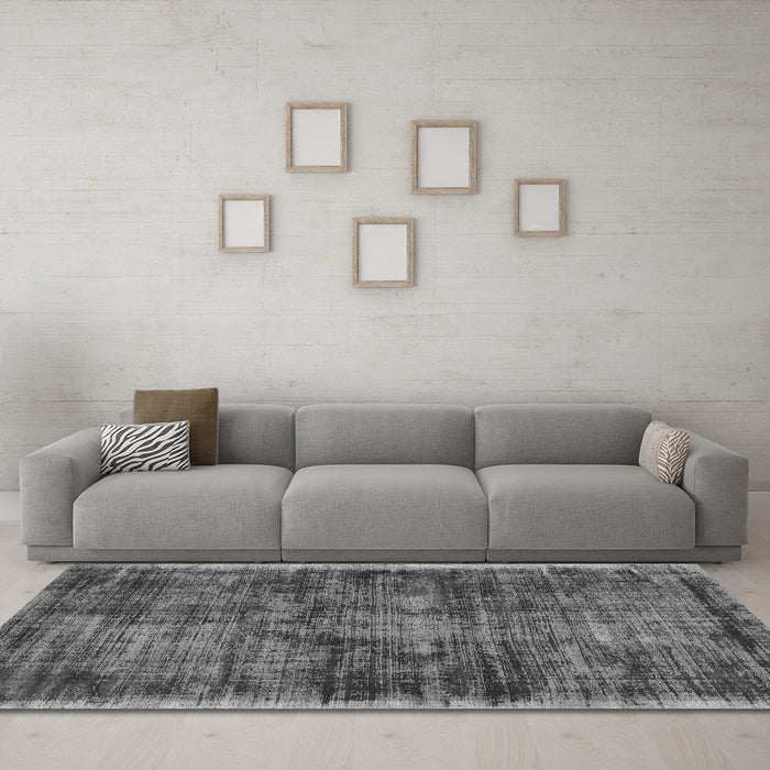 Machine Washable Abstract Gray Contemporary Rug in a Living Room,, wshcon2938gry