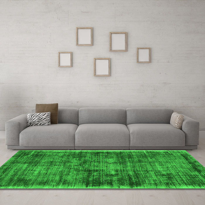 Machine Washable Abstract Green Contemporary Area Rugs in a Living Room,, wshcon2938grn