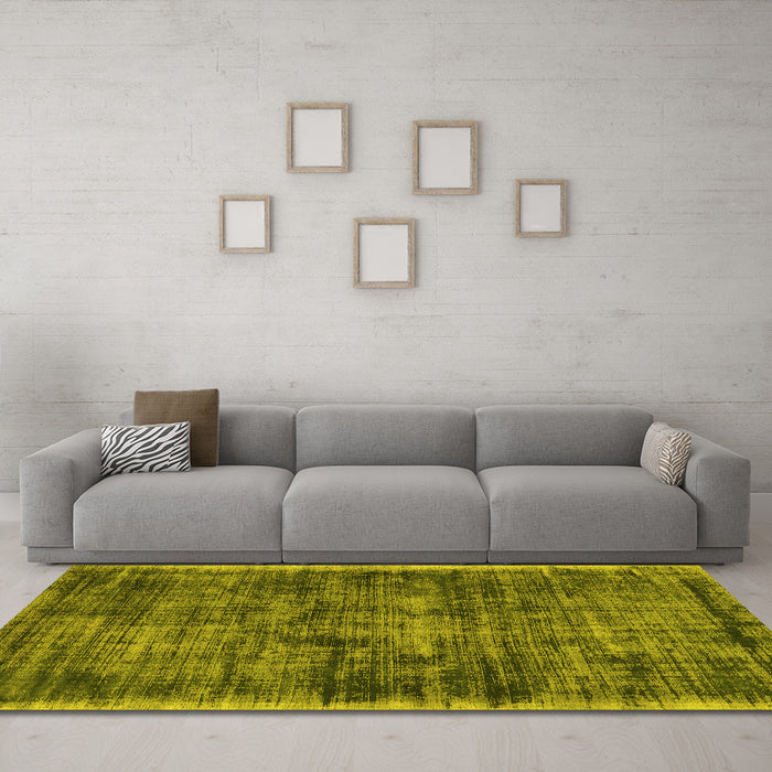 Machine Washable Abstract Yellow Contemporary Rug in a Living Room, wshcon2938yw