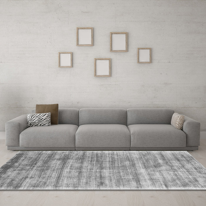 Machine Washable Abstract Gray Contemporary Rug in a Living Room,, wshcon2939gry