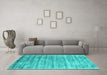 Machine Washable Abstract Turquoise Contemporary Area Rugs in a Living Room,, wshcon2939turq