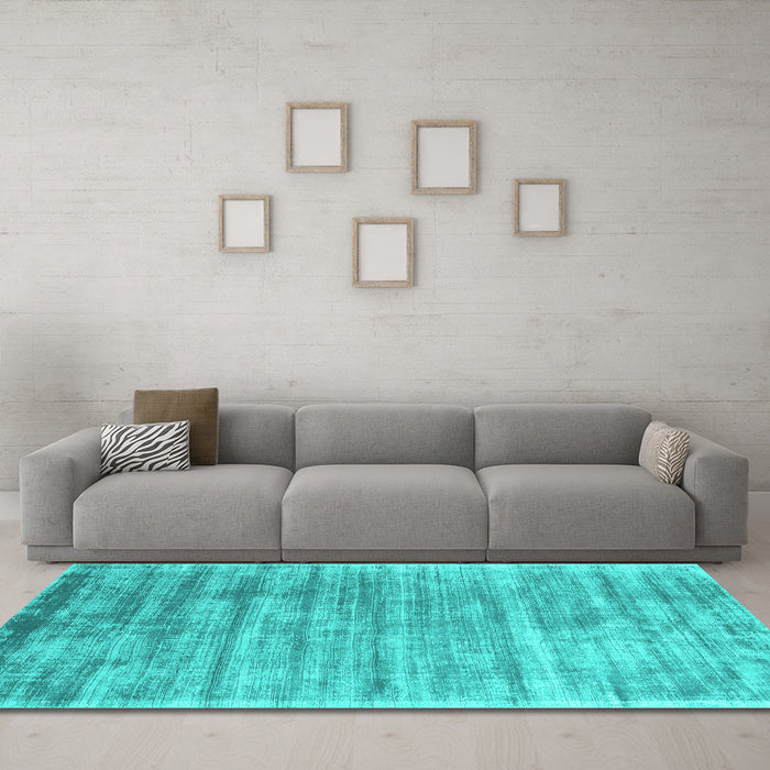 Machine Washable Abstract Turquoise Contemporary Area Rugs in a Living Room,, wshcon2939turq