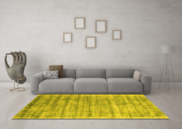 Machine Washable Abstract Yellow Contemporary Rug in a Living Room, wshcon2939yw