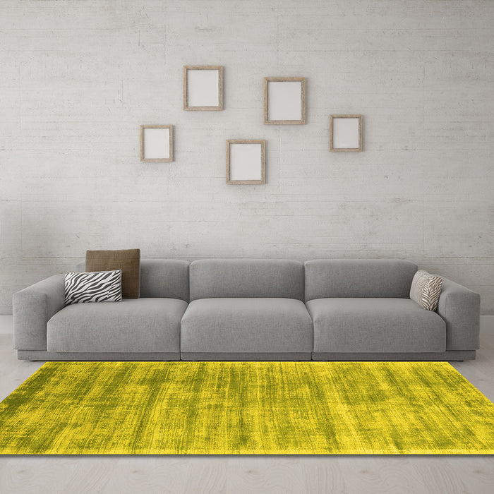Machine Washable Abstract Yellow Contemporary Rug in a Living Room, wshcon2939yw