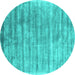 Round Machine Washable Abstract Turquoise Contemporary Area Rugs, wshcon2939turq